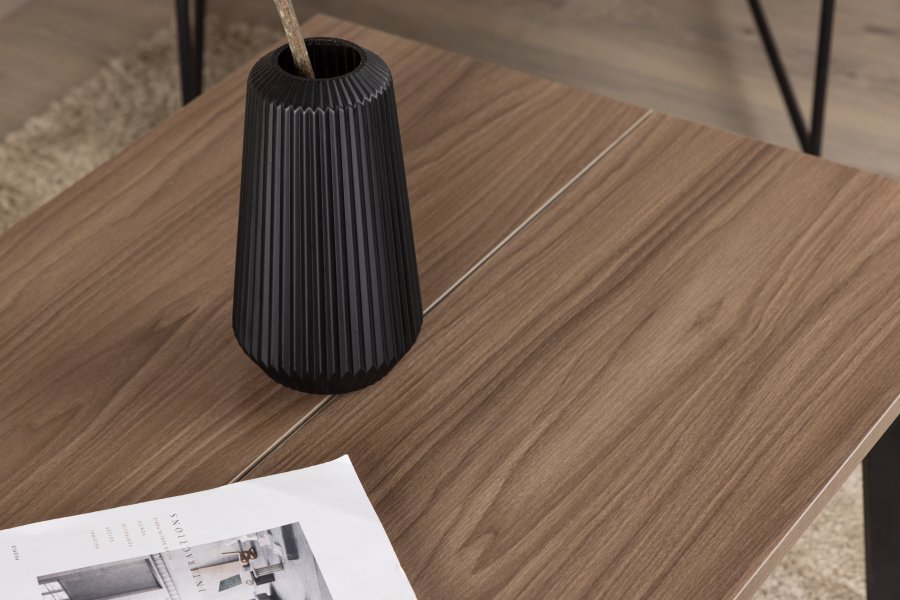 VENTURE DESIGN Bethan sofabord, rektangulr - valnddefarvet MDF og sort stl (120x70)