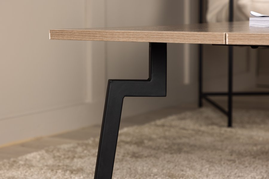 VENTURE DESIGN Bethan sofabord, rektangulr - valnddefarvet MDF og sort stl (120x70)