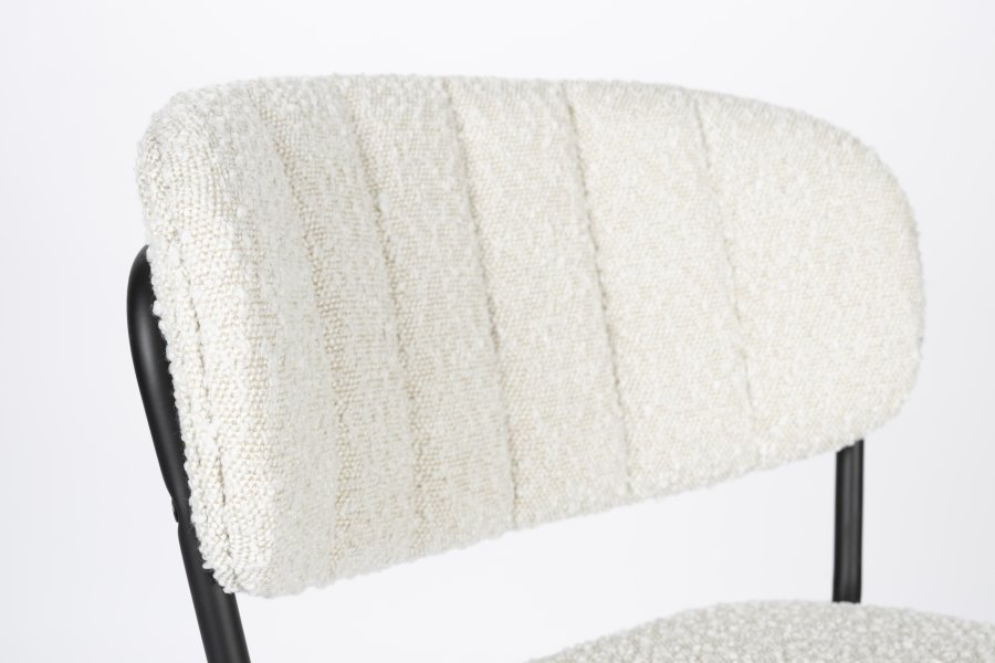 WHITE LABEL LIVING Jolien counterstol, m. rygln og fodsttte - hvid bouclé og sort stl