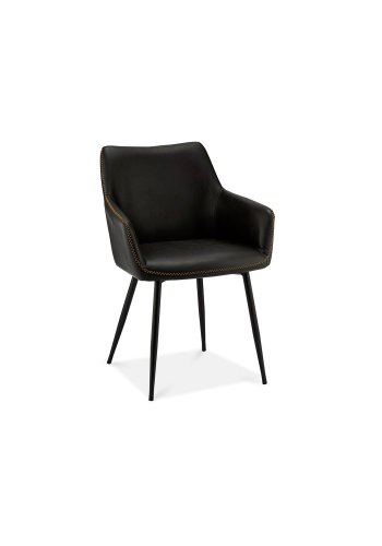 Maria spisebordsstol - sort kunstlder og sorte ben, m. armln