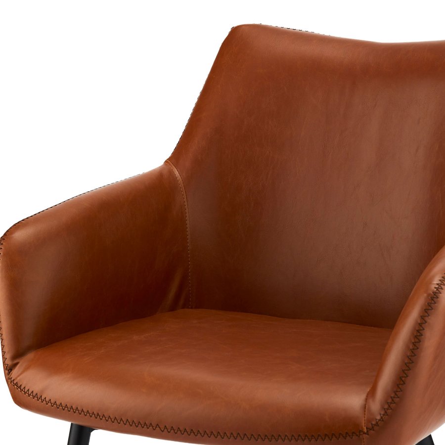 Maria spisebordsstol - cognacfarvet kunstlder og sorte ben, m. armln