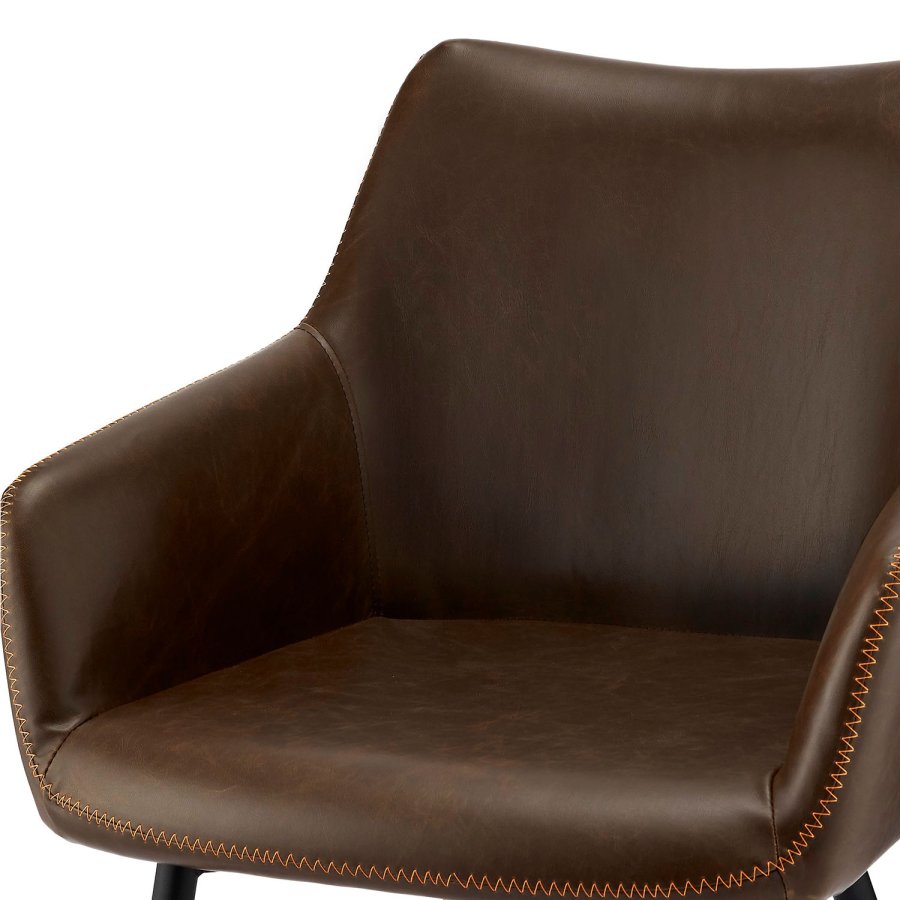 Maria spisebordsstol - mrkebrunt kunstlder og sorte ben, m. armln