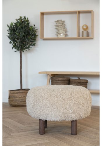 HOUSE NORDIC Inverness puf, rund - lysebrun polyester og brun tr (50)