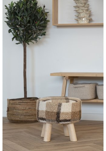 HOUSE NORDIC Aberdeen taburet, rund - brun mix polyester og natur tr (31)