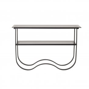 VENTURE DESIGN Wavy sidebord, m. hylde - gr glas og sort metal (117x33,5)