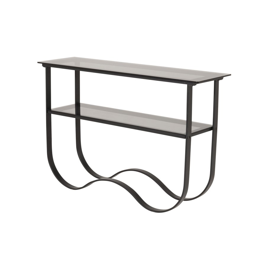 VENTURE DESIGN Wavy sidebord, m. hylde - gr glas og sort metal (117x33,5)