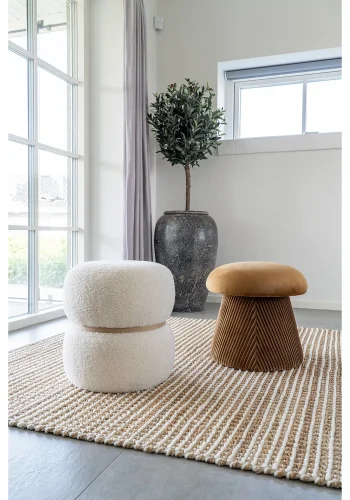 HOUSE NORDIC Milford  puf, rund - hvid bouclé polyester stof og tr (38)