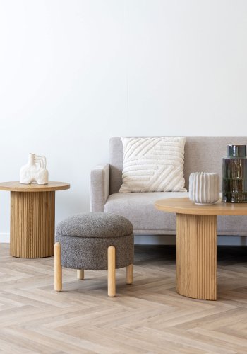 HOUSE NORDIC Medas puf, m. opbevaring, rund - brun bouclé polyester stof og natur tr (45)