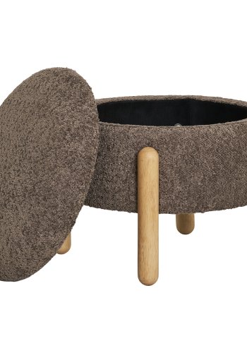 HOUSE NORDIC Medas puf, m. opbevaring, rund - brun bouclé polyester stof og natur tr (45)