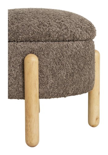 HOUSE NORDIC Medas puf, m. opbevaring, rund - brun bouclé polyester stof og natur tr (45)