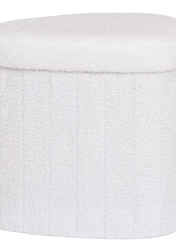 HOUSE NORDIC  Medford Puf - Puf, teddy, hvid, HN1310<br>42,5x36,5 cm