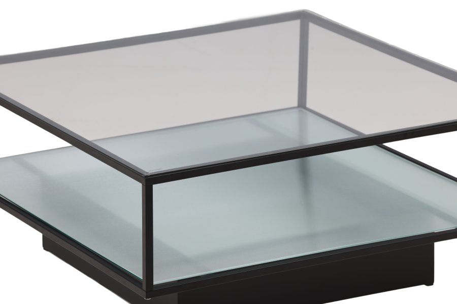 VENTURE DESIGN Maglehem sofabord, m. hylde - klar glas og sort stl (90x90)