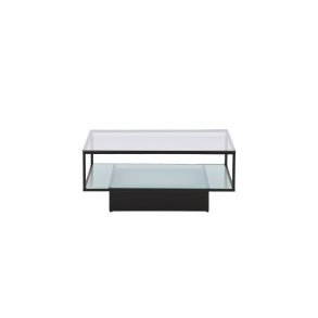 VENTURE DESIGN Maglehem sofabord, m. hylde - klar glas og sort stl (90x90)