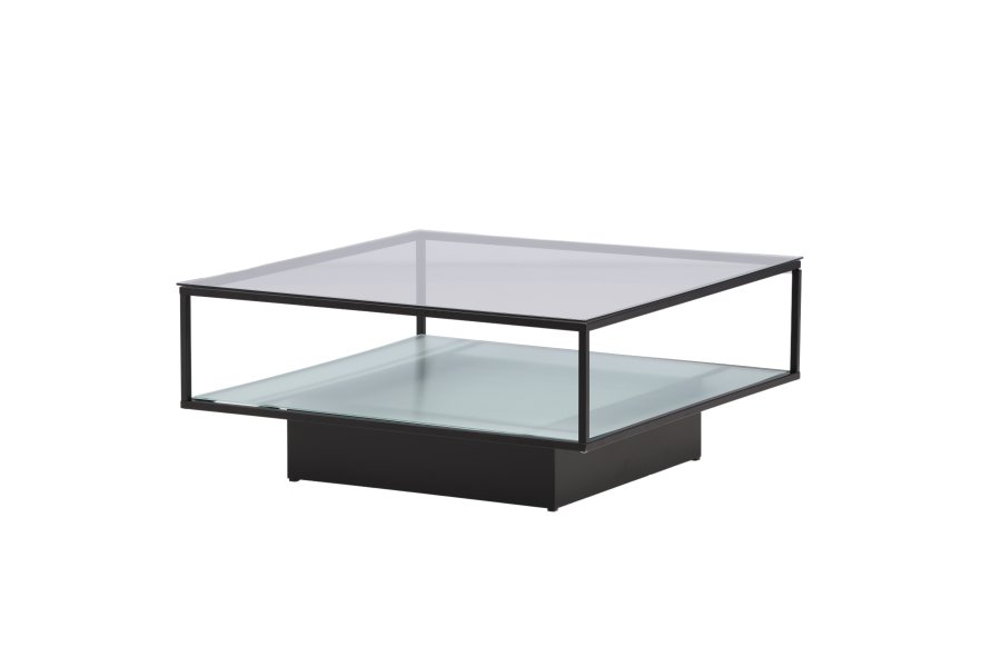 VENTURE DESIGN Maglehem sofabord, m. hylde - klar glas og sort stl (90x90)