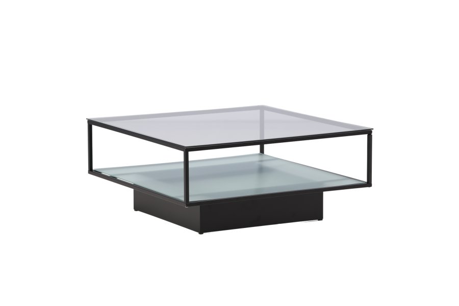 VENTURE DESIGN Maglehem sofabord, m. hylde - klar glas og sort stl (90x90)