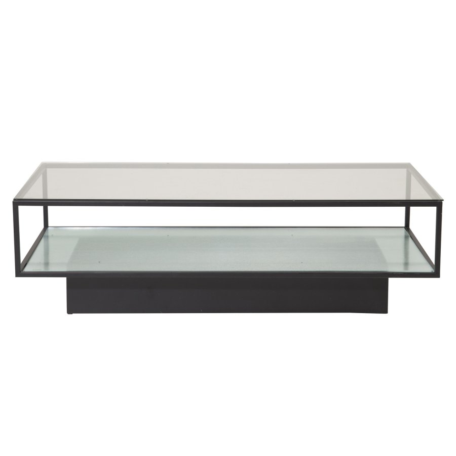 VENTURE DESIGN Maglehem sofabord, m. hylde - klar glas og sort metal (120x60)