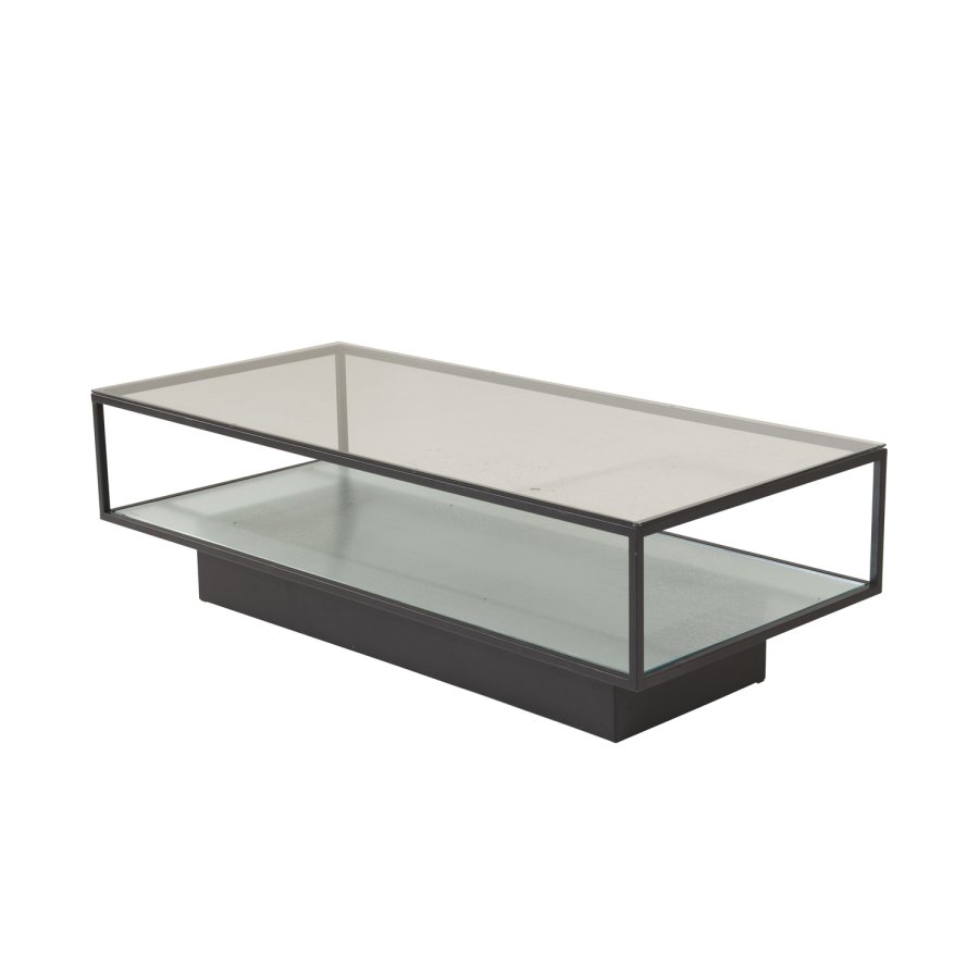 VENTURE DESIGN Maglehem sofabord, m. hylde - klar glas og sort metal (120x60)