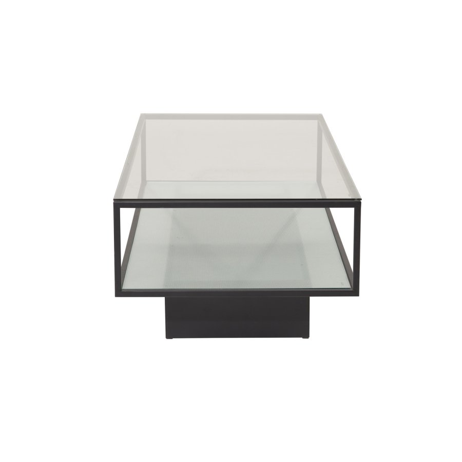 VENTURE DESIGN Maglehem sofabord, m. hylde - klar glas og sort metal (120x60)