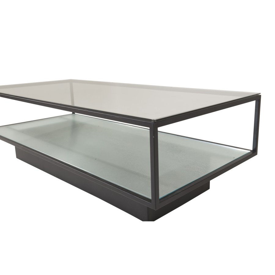 VENTURE DESIGN Maglehem sofabord, m. hylde - klar glas og sort metal (120x60)