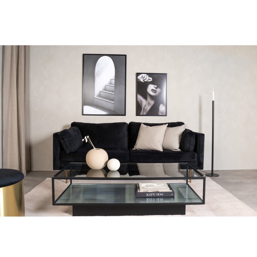 VENTURE DESIGN Maglehem sofabord, m. hylde - klar glas og sort metal (120x60)