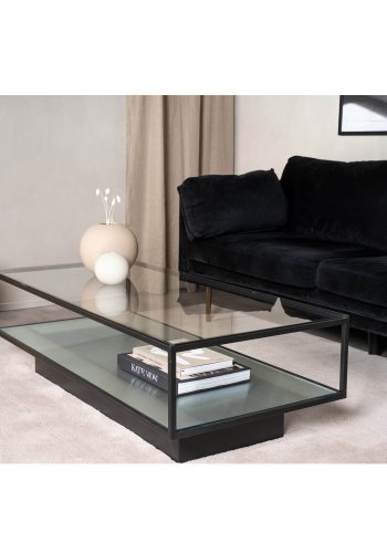 VENTURE DESIGN Maglehem sofabord, m. hylde - klar glas og sort metal (120x60)