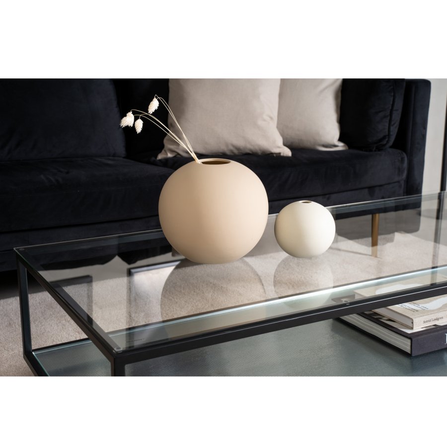 VENTURE DESIGN Maglehem sofabord, m. hylde - klar glas og sort metal (120x60)