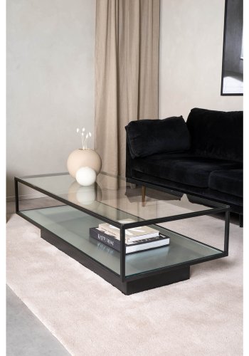 VENTURE DESIGN Maglehem sofabord, m. hylde - klar glas og sort metal (120x60)