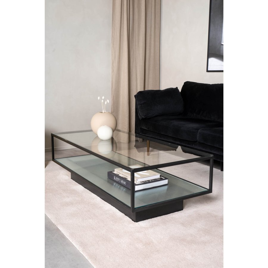 VENTURE DESIGN Maglehem sofabord, m. hylde - klar glas og sort metal (120x60)
