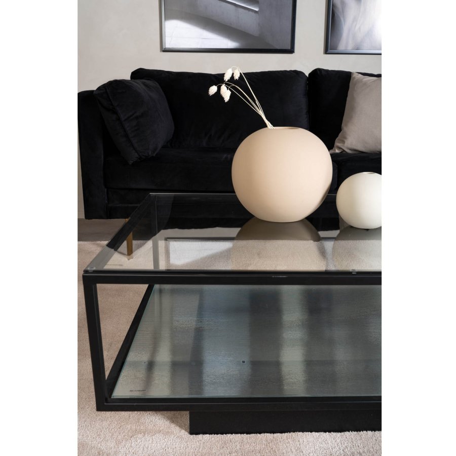 VENTURE DESIGN Maglehem sofabord, m. hylde - klar glas og sort metal (120x60)