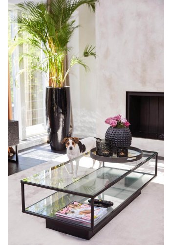 VENTURE DESIGN Maglehem sofabord, m. hylde - klar glas og sort metal (120x60)