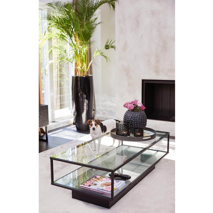 VENTURE DESIGN Maglehem sofabord, m. hylde - klar glas og sort metal (120x60)