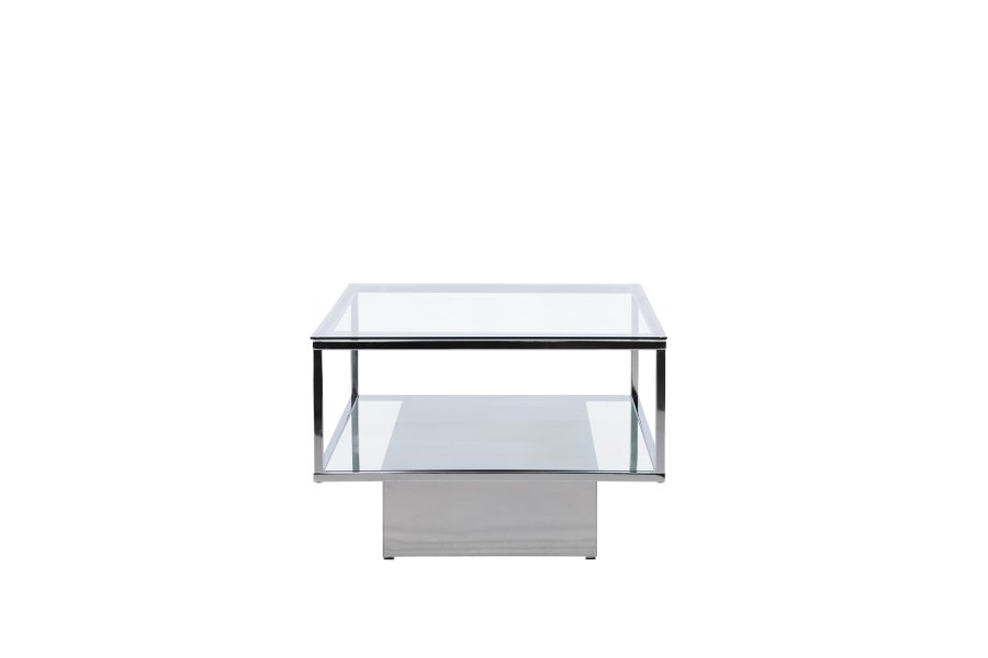 VENTURE DESIGN Maglehem sofabord, m. opbevaring - klar glas og slv krom stl (130x60)