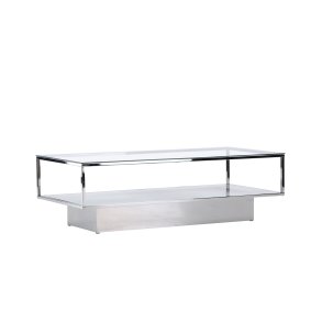 VENTURE DESIGN Maglehem sofabord, m. opbevaring - klar glas og slv krom stl (130x60)