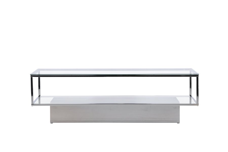 VENTURE DESIGN Maglehem sofabord, m. opbevaring - klar glas og slv krom stl (130x60)