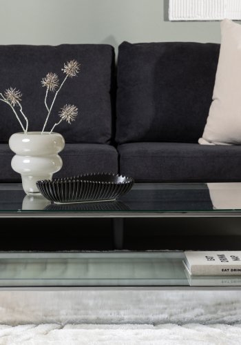 VENTURE DESIGN Maglehem sofabord, m. opbevaring - klar glas og slv krom stl (130x60)