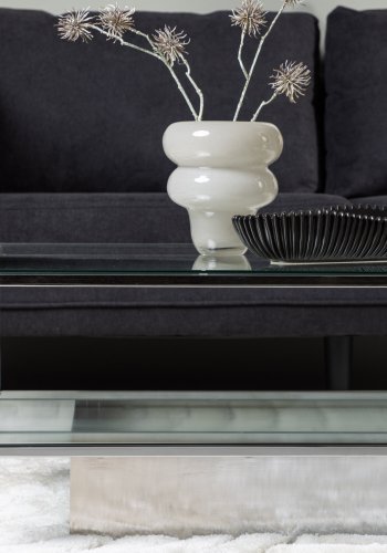 VENTURE DESIGN Maglehem sofabord, m. opbevaring - klar glas og slv krom stl (130x60)