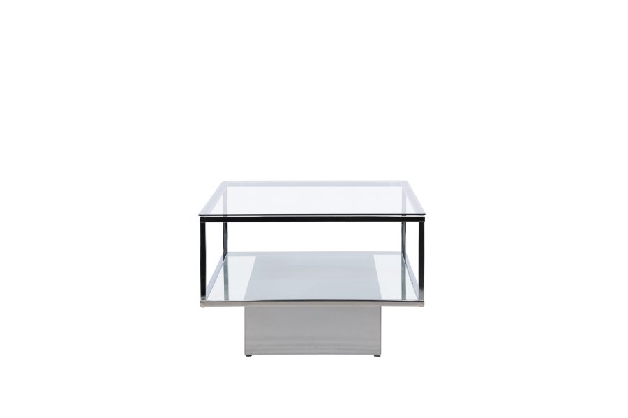 VENTURE DESIGN Maglehem sofabord, m. opbevaring - klar glas og slv krom stl (130x60)
