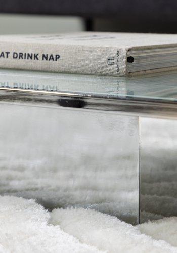 VENTURE DESIGN Maglehem sofabord, m. opbevaring - klar glas og slv krom stl (130x60)