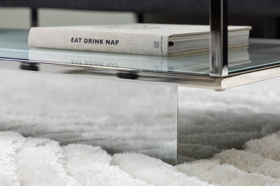 VENTURE DESIGN Maglehem sofabord, m. opbevaring - klar glas og slv krom stl (130x60)