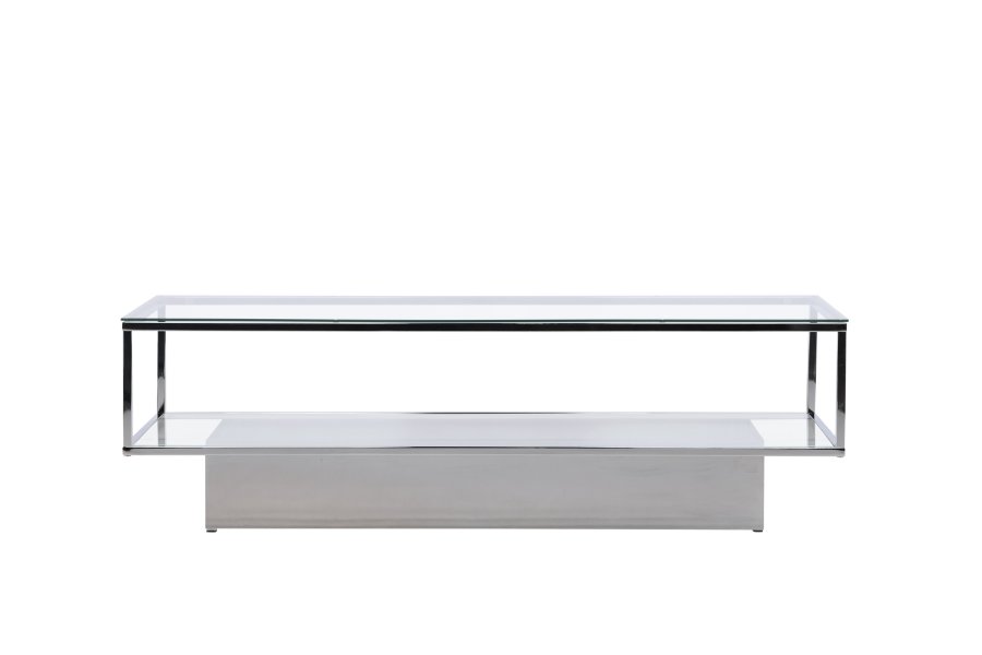 VENTURE DESIGN Maglehem sofabord, m. opbevaring - klar glas og slv krom stl (130x60)