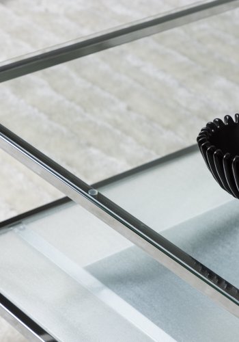 VENTURE DESIGN Maglehem sofabord, m. opbevaring - klar glas og slv krom stl (130x60)