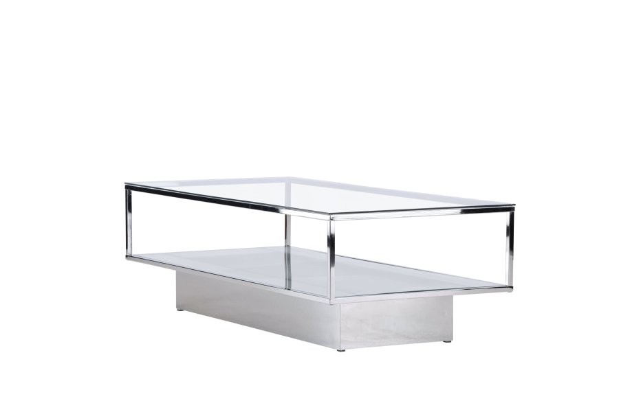 VENTURE DESIGN Maglehem sofabord, m. opbevaring - klar glas og slv krom stl (130x60)