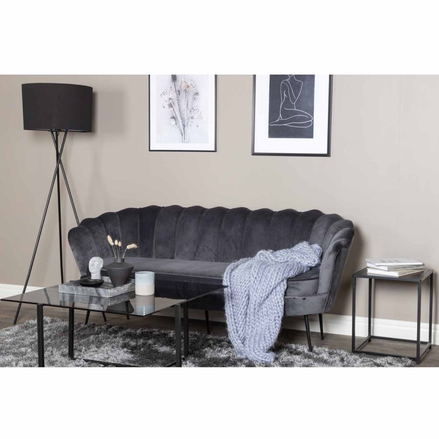 VENTURE DESIGN Calais 3 personers sofa - mrkegr velour og sort metal