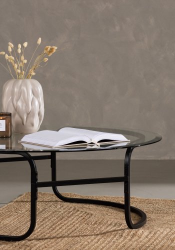 VENTURE DESIGN Lomma sofabord, rund - klar glas og sort stl (110)
