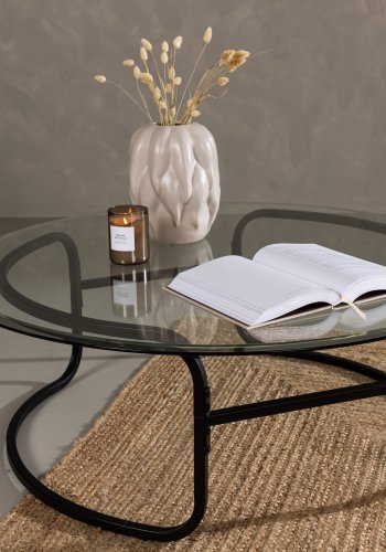 VENTURE DESIGN Lomma sofabord, rund - klar glas og sort stl (110)