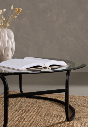 VENTURE DESIGN Lomma sofabord, rund - klar glas og sort stl (110)