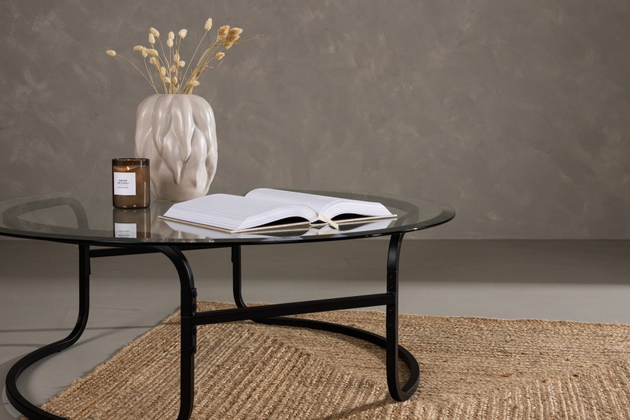 VENTURE DESIGN Lomma sofabord, rund - klar glas og sort stl (110)