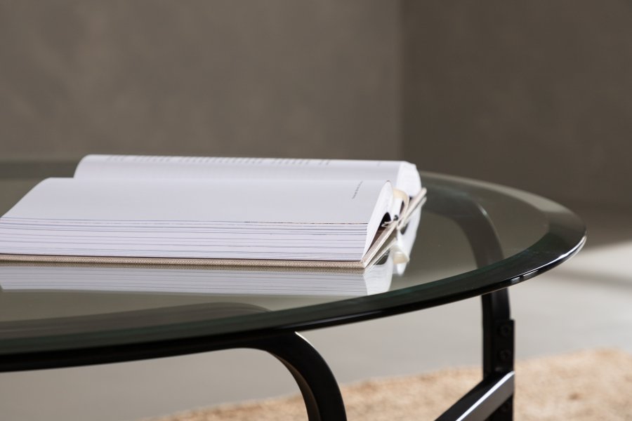 VENTURE DESIGN Lomma sofabord, rund - klar glas og sort stl (110)