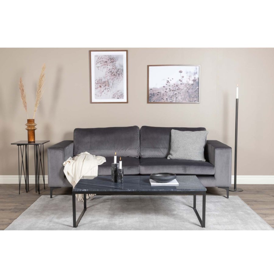 VENTURE DESIGN Bolero 3 pers. sofa - mrkegr velour og sort metal