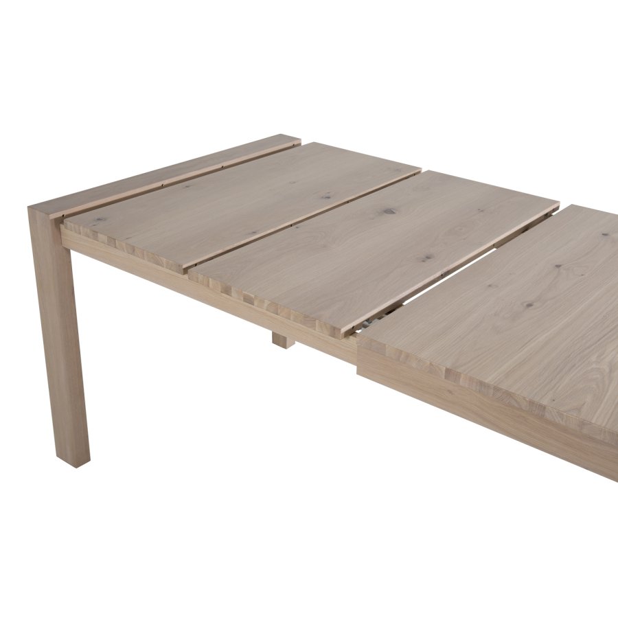 VENTURE DESIGN Slider spisebord, m. 2 tillgsplader - hvidvasket egetrsfiner og egetr (170x95)